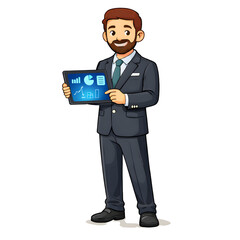 Business Analyst Presenting Data Dashboard on Tablet - AI Generated