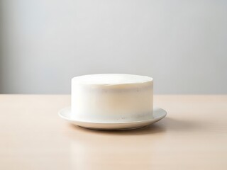 Minimalist frosted cake resting on a ceramic plate awaiting decoration