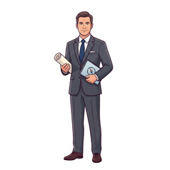 Corporate Businessman Holding Business Documents - AI Generated