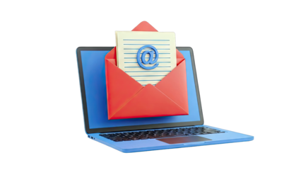 Laptop with incoming email and @ symbol