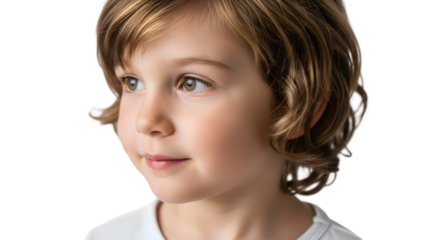 Child Looking Sideways with Natural Expression Isolated on White