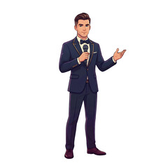 Professional Male Host Speaking with Microphone - AI Generated