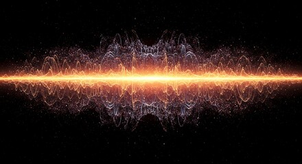 Vibrant energetic field illustrating abstract quantum physics, complex wave functions, and subatomic particle interactions in a cosmic glow, mechanics, digital, ethereal