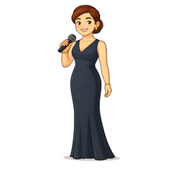 Elegant Female Singer Holding Microphone on Stage - AI Generated