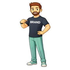 Male Brand Ambassador Pointing to Branding Shirt - AI Generated