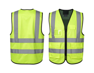 Fluorescent yellow safety vest with reflective strips and pockets