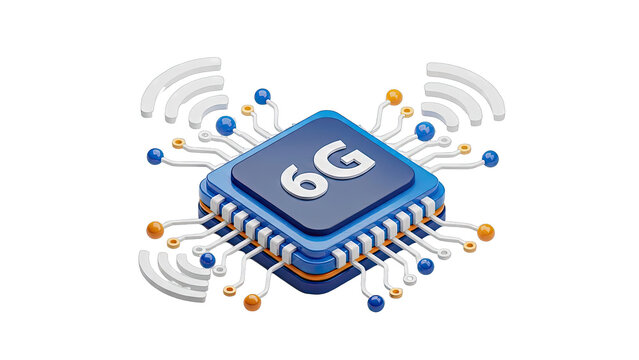 6G Technology Chip with Wireless Signals - Powered by Adobe