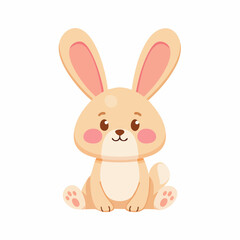 Obraz premium Cute Cartoon Rabbit Sitting with Long Ears.