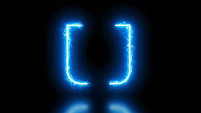 Electric Energy Blue Glowing Square Brackets Symbol on Dark Background with Reflection