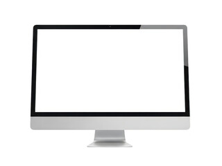 Fototapeta premium A sleek silver computer monitor with a blank white screen isolated on transparent background