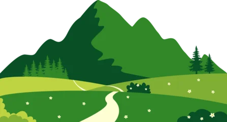 Keuken spatwand met foto Groen Mountain landscape with winding path  © Glope Studio