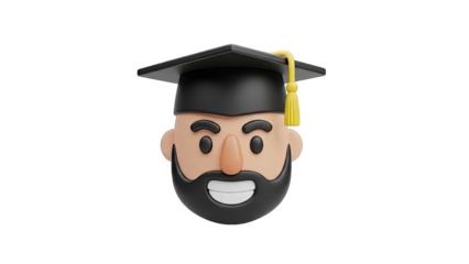 3D Cartoon Graduation Cap and Beard