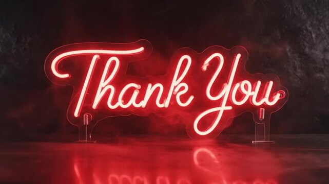 Elegant red neon &ldquo;Thank You&rdquo; animation, glowing letters with slow pulse, minimal dark backdrop, polished cinematic motion