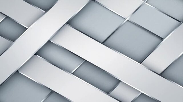 Elegant light grey and white seamless looped background with soft diagonal white stripes, minimal geometric 3D design, subtle depth and motion, premium luxury aesthetic, clean metallic line accen