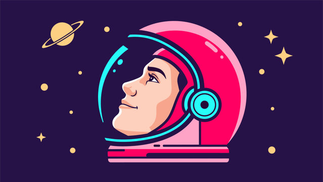 Astronaut Portrait in Helmet on Starry Space Background. Futuristic Sci-fi Concept for Space Exploration, Technology, and Dream Inspiration.