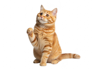 Cute orange tabby cat sitting isolated on transparent background looking up