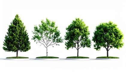 Obraz premium Variety of Trees Isolated on White Background, Green Foliage, Nature