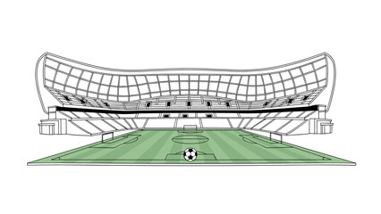 Modern soccer stadium design with field and ball in linear style