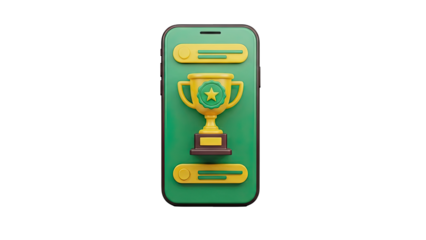 Smartphone displaying a 3D trophy icon