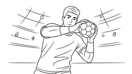 Soccer player goalkeeper preparing to throw ball in dramatic black and white linear style
