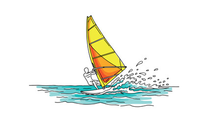 Dynamic windsurfing scene with vibrant colors and splashing waves