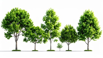 Obraz premium Green Trees on White Background, Isolated Collection, Nature Concept