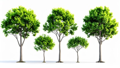 Obraz premium Green Trees Isolated on White Background - Nature, Forest, Environment Concept