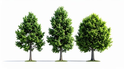 Obraz premium Three Green Trees Isolated on White, Nature, Foliage, Eco-Friendly