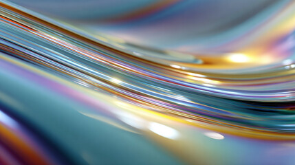 Abstract colorful glass wave in 3D with chromatic dispersion and thin film spectral effects, creating a vibrant, dynamic, and luminous background for artistic or digital projects