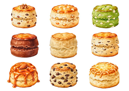 スコーンの水彩風イラストセット Watercolor illustration set of scones