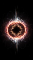 Complex digital light composition evoking profound inner depth, universal connection, and vibrational harmony in a dark abstract space, depth, spiritual, flow