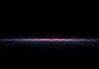 Dark abstract visualization of conceptual frequency waves fading into an empty void, representing potential data or unknown patterns, wave, rhythm, texture