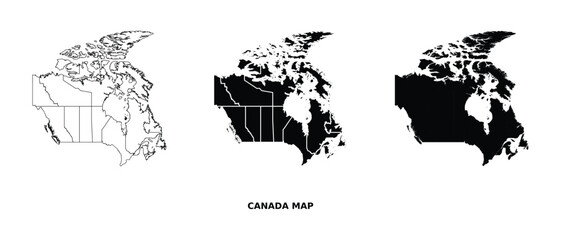 Canada map vector set with administrative regions in black and white, detailed country outline illustration © Abir Creative Studio