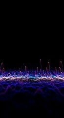 Dynamic background showing stylized sound waves spreading across a dark field, representing repetition and reverberation in an abstract digital format, texture, technology, reflection