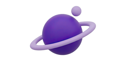 3D Render of a Purple Planet with a Ring and Moon