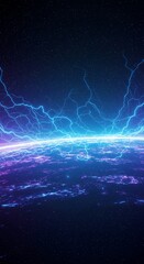 Vast cosmic field of glowing blue and purple energy flowing rapidly like an electric current through the abstract background space, fractal, background, energy