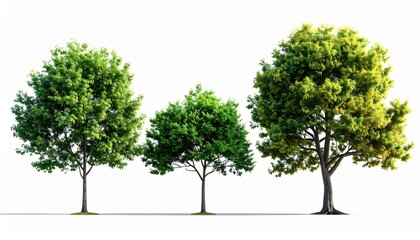 Obraz premium Three Lush Green Trees Isolated on White Background, Environment, Nature