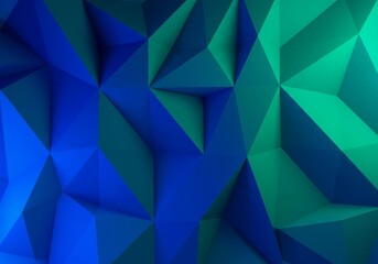 Complex repeating triangular shapes forming a seamless abstract background design in vibrant blue and green tones, backdrop, technology, repetition