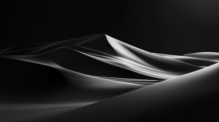 Abstract black-and-white desert sand dunes in 3D rendering, creating a minimalist, flowing background ideal for product presentations, banners, and modern design
