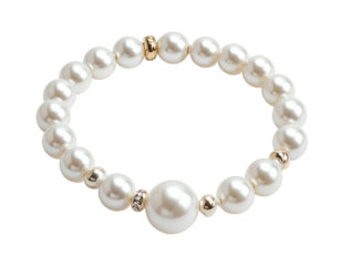 Pearl bracelet, off-white glossy beads, small gold details
