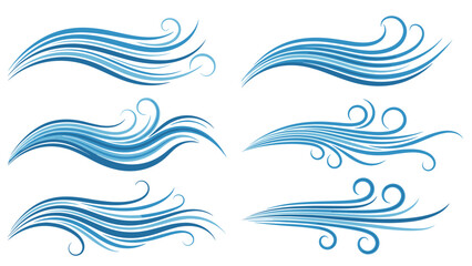 Abstract blue wave patterns with curved lines and swirls