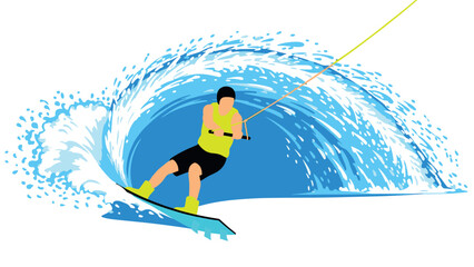 Fototapeta premium Dynamic wakeboarding adventure with splashes and spiraling waves