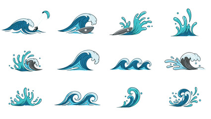 Obraz premium Dynamic ocean waves: collection of abstract blue wave designs