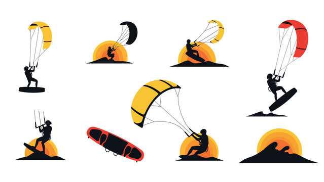 Silhouette kitesurfing collection: dynamic sunlit adventures
