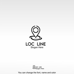 Loc Line Logo Template Design Vector. A simple line-style location pin representing navigation, digital maps, and positioning services.