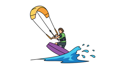 Colorful kiteboarding adventure with splashing water in minimal design