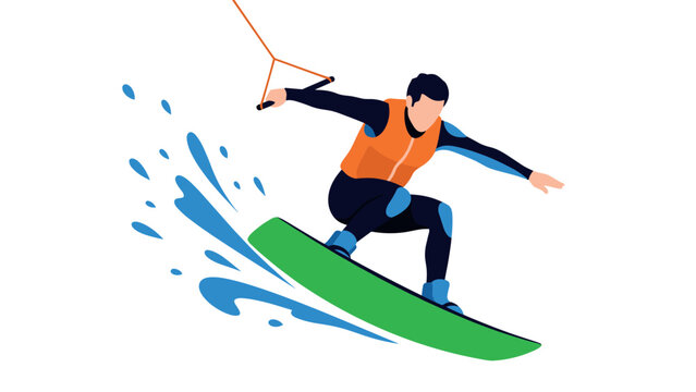 Dynamic wakeboarder in action with vibrant water splash design