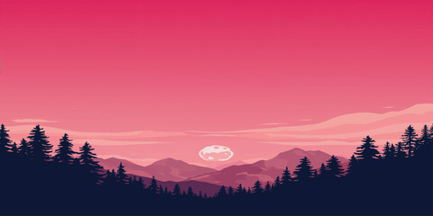 Orange sunlight glows over a misty mountain landscape as clouds drift across the horizon during a scenic sunrise and sunset transition between dawn and dusk © mahabubmorshed