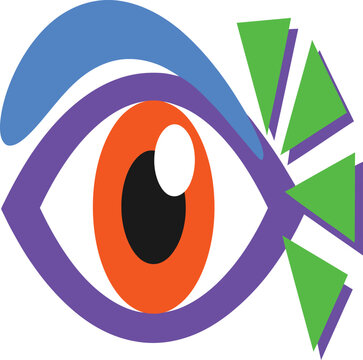 A vibrant and colorful illustration of an eye with a unique design