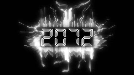 Greeting card 2072 blue technology and digital theme, and new year, festive atmosphere, number text.